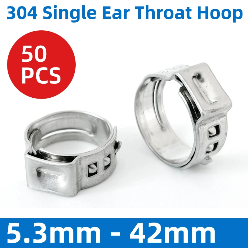 Stainless Steel Single Ear Hose Clamp Clipes para Tubos para Tipos de Vedação Variedade Kit 50 Pcs 5.342 mm 304