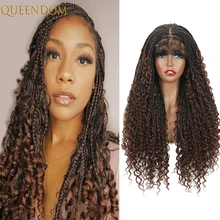 

Bohemian Box Braided Lace Wig with Curly Ends Ombre Brown Braids Lace Front Wigs Natural Synthetic Cornrow Braid Women's Wig Red