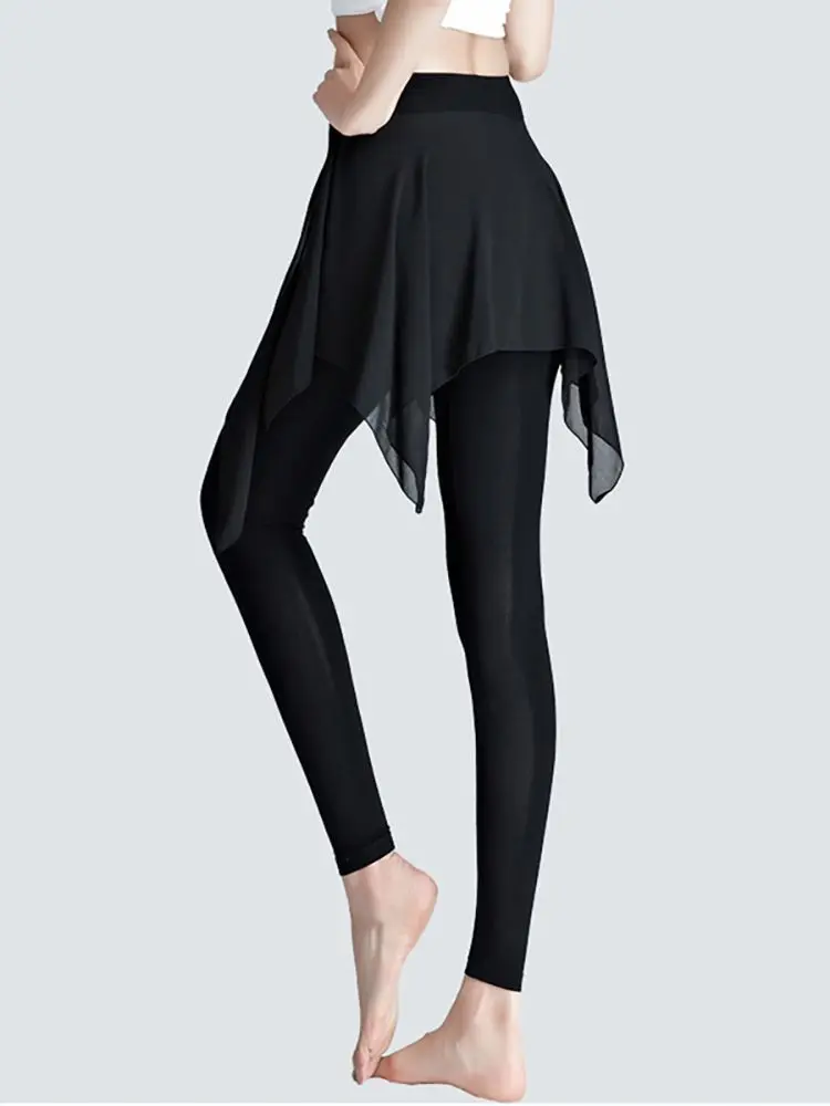 Mini Dance Skirts Women Irregular Ballet Gymnastics Training Clothes Chiffon Black Skirt Elastic Waist Y2k Harajuku New