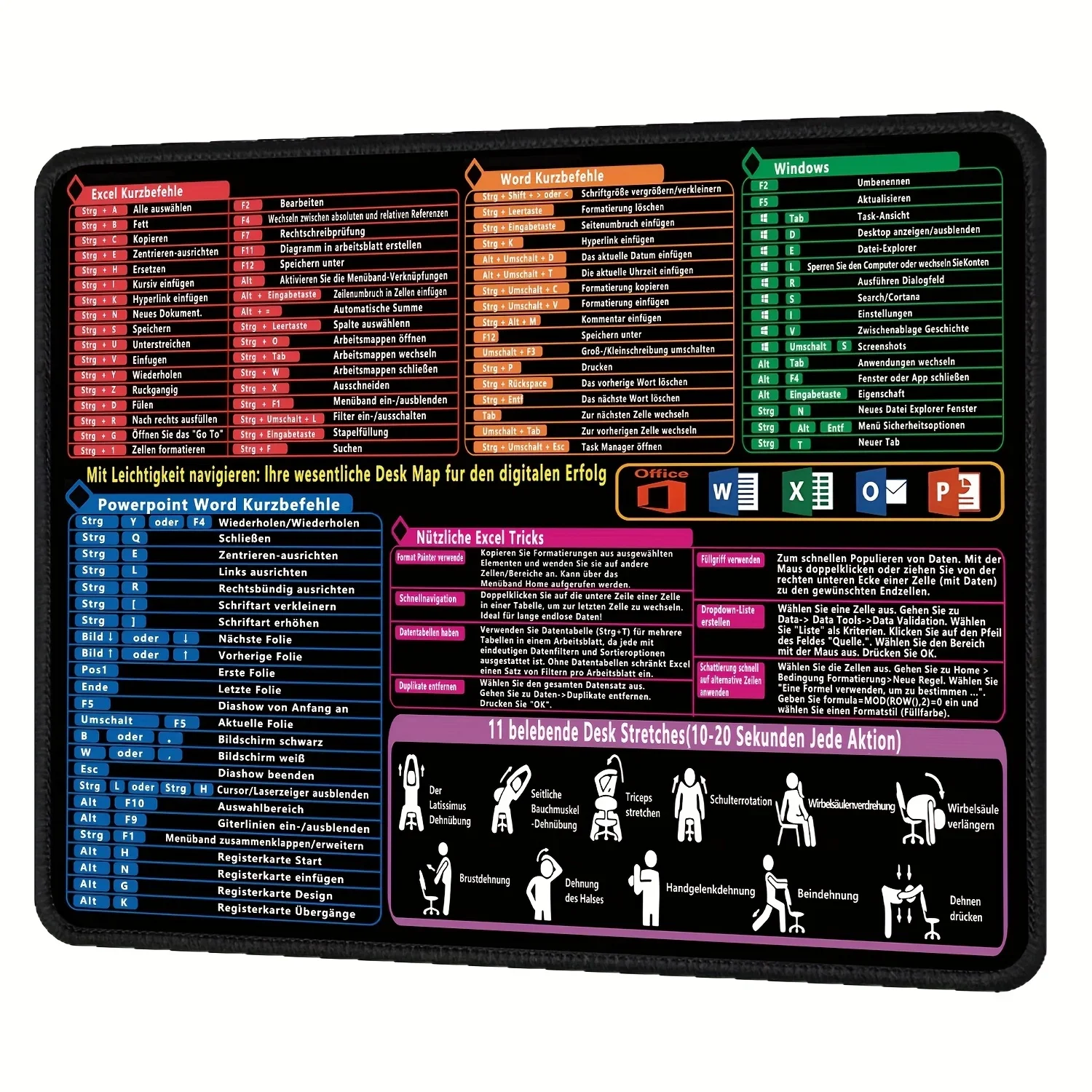 משטח שולחן גרמני Excel, משטח עכבר קטן למשחק, משטח מקלדת ועכבר, משטח שולחן למחשב Excel עם מקשי חיתוך קצרים