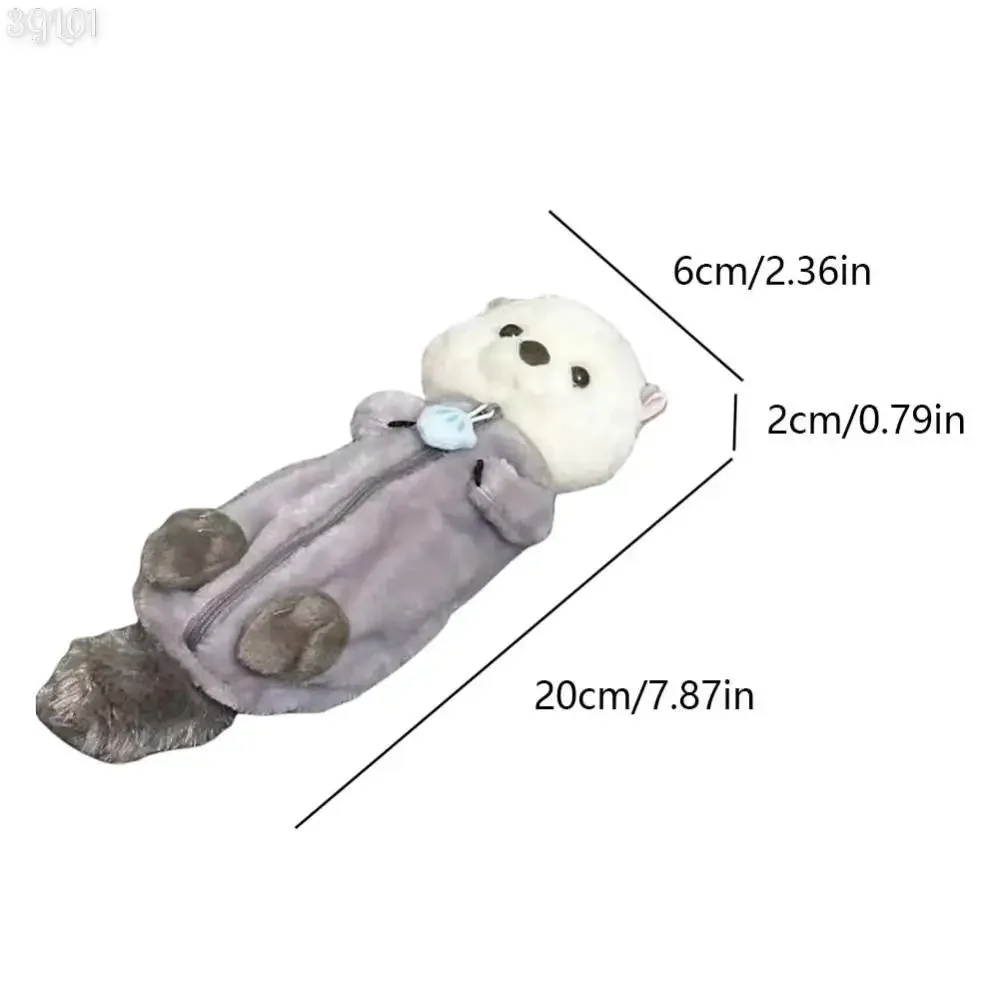 봉제 동물 연필 주머니 바다 수달 연필 상자 지퍼 연필 펜 가방 소녀와 소년 학교 용품