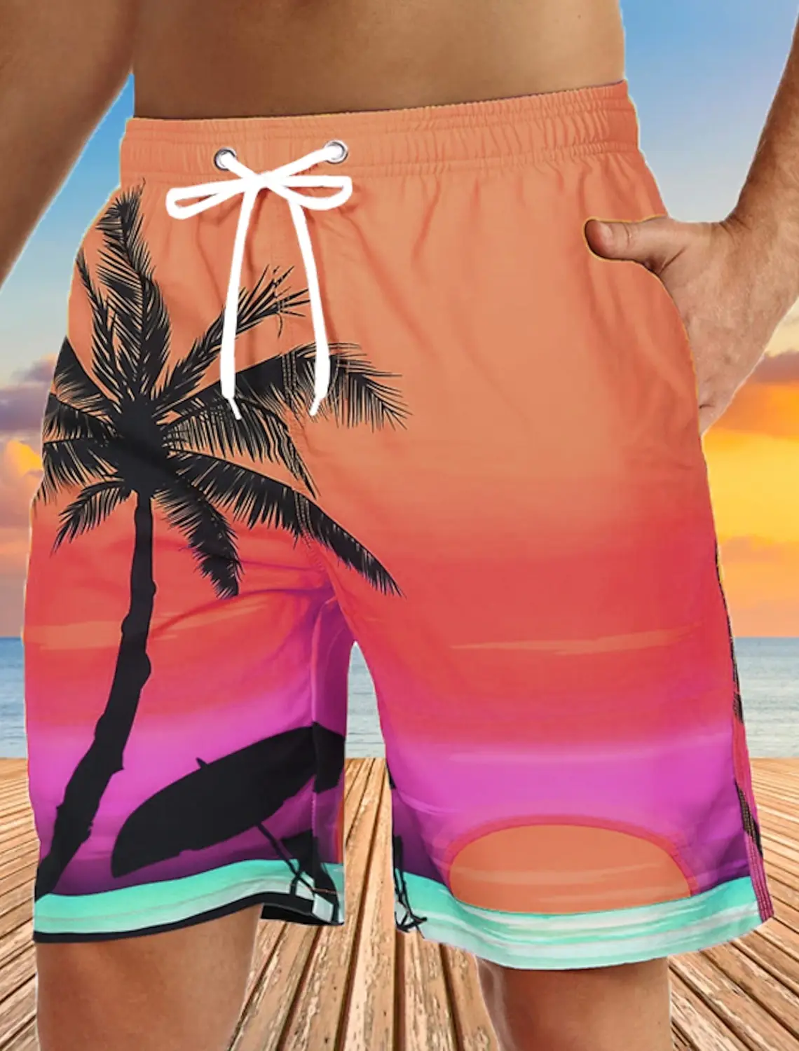 Hawaiian Coconut Tree Beach Shorts 3D Printing Summer Men's Casual Swimming Short High Elastic Quick Drying Pants Sport Pant 3