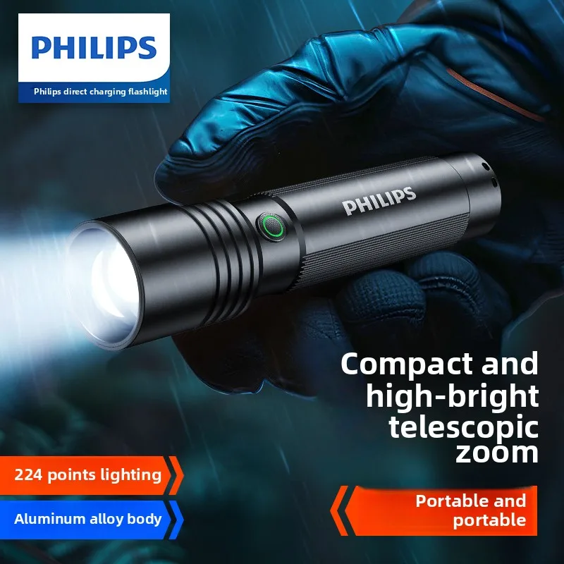 Philips Aluminum alloy Rechargeable Flashlight Long Range Zoom Portable for Outdoor & Home Use