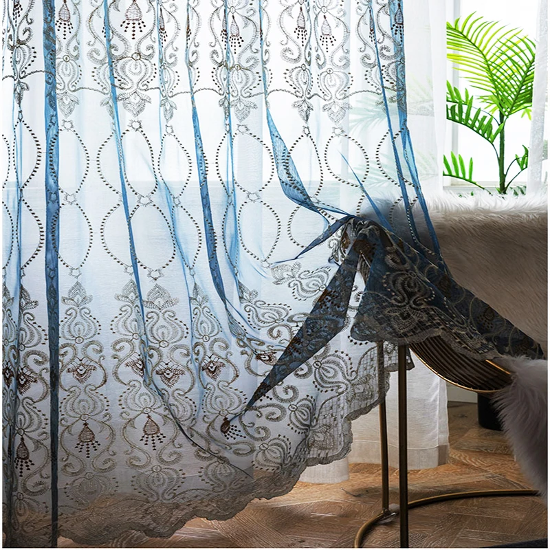 Upscale Curtains for Bedroom Luxury European Finished Curtains Fabric Embroidered Beige Tulle Cortinas For Living Room M072&C - Image 6