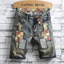 Brand Men's Retro Style Ripped Denim Shorts 2022 Summer New Fashion Casual Hole Patch Jean Shorts Male Brand Clothes Size28-40
