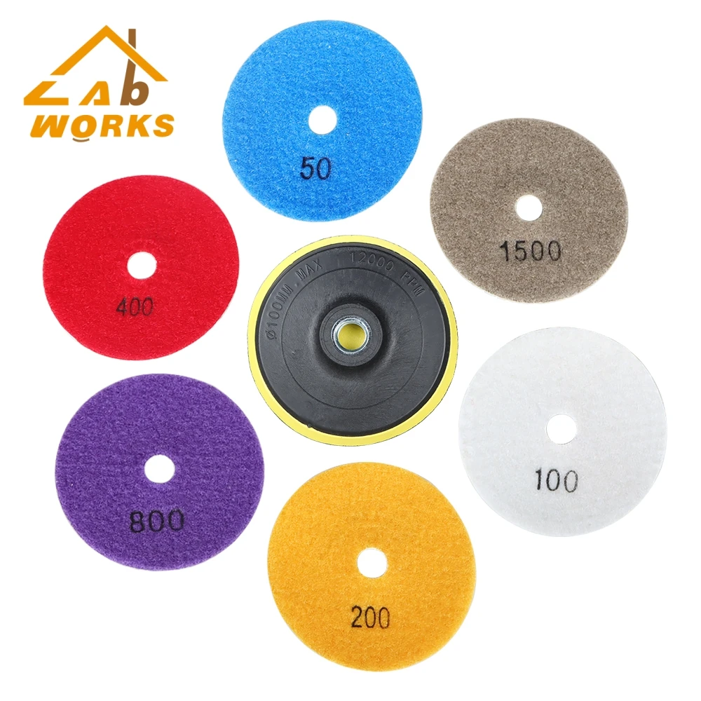

Fit For Concrete Stone Polishing 7 Pack 4Inch Diamond Polishing Pads Wet/Dry Set
