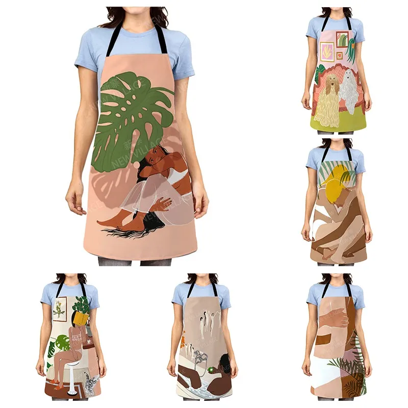 

nordic Aesthetic Women kitchen apron kids original Children Waterproof girl princess waiter work apron oil proof boho plant
