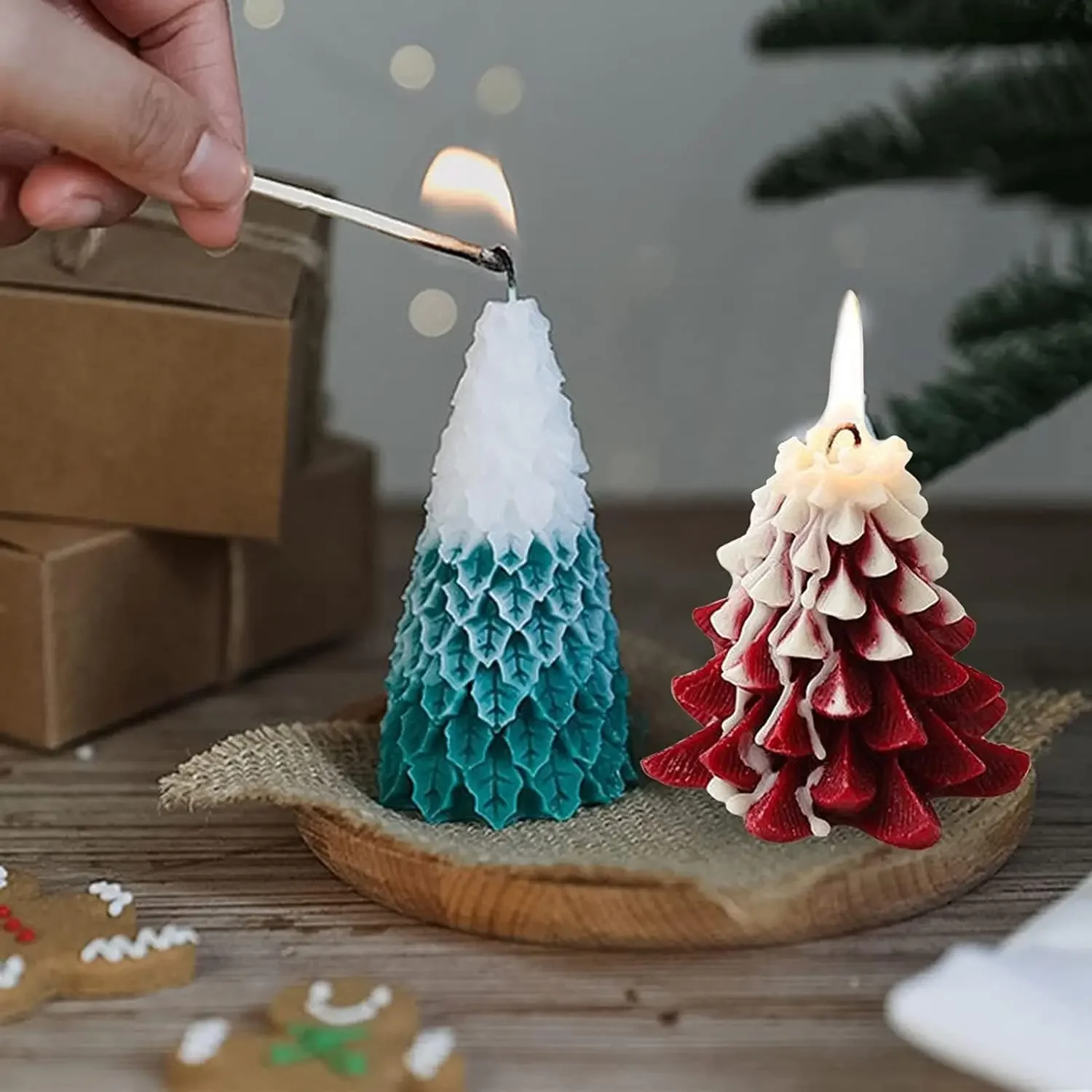 4 Styles 3D Christmas Tree Candle Mold Silicone For Pillar Pine Cedar Taper DIY Holiday Dinner Wax Casting Wax Craft Tool