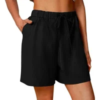 Women's Summer Casual Shorts Drawstring Solid Color Cotton Linen Short Pants Female Loose Straight Jogging Outdoor Streetwear - Image 3