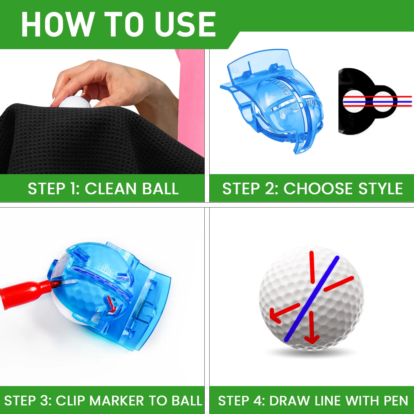 Golf Ball Line Liner Drawing Marking Alignment Putting Tool and 2 Pieces Golf Ball Marker Pen 2