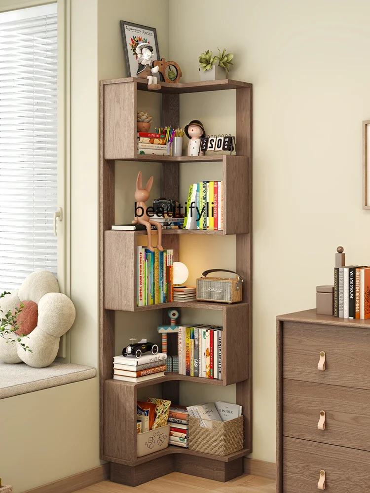 

Corner Cabinet Solid Wood Bookshelf Living Room Wall Storage Rack Ash Bedroom Bookcase