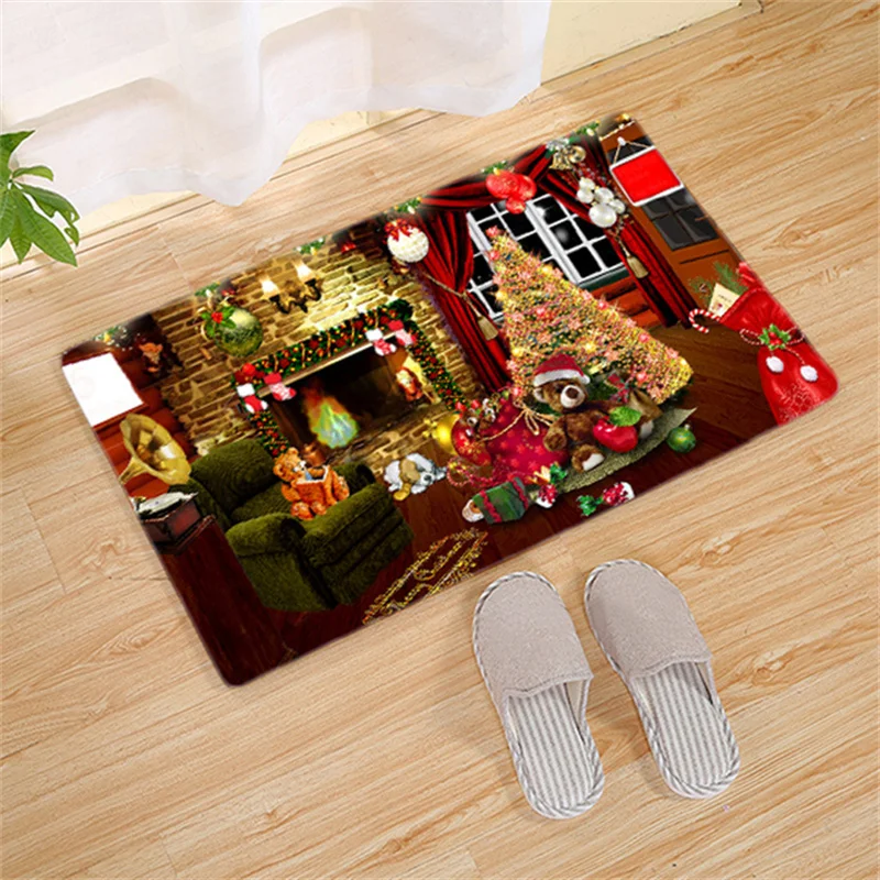 Merry Christmas Entrance Welcome Doormat Polyester Rug Home Living Room Coffee Table Blanket Santa Sleigh Pattern Print Rug