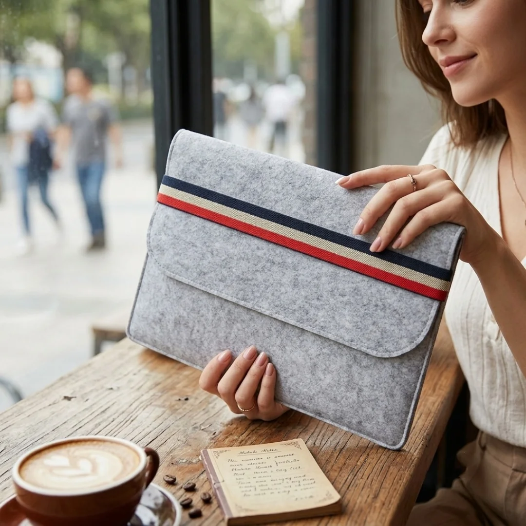 Cushioned Felt Laptop Sleeve - Travel-Friendly Protective Pouch
