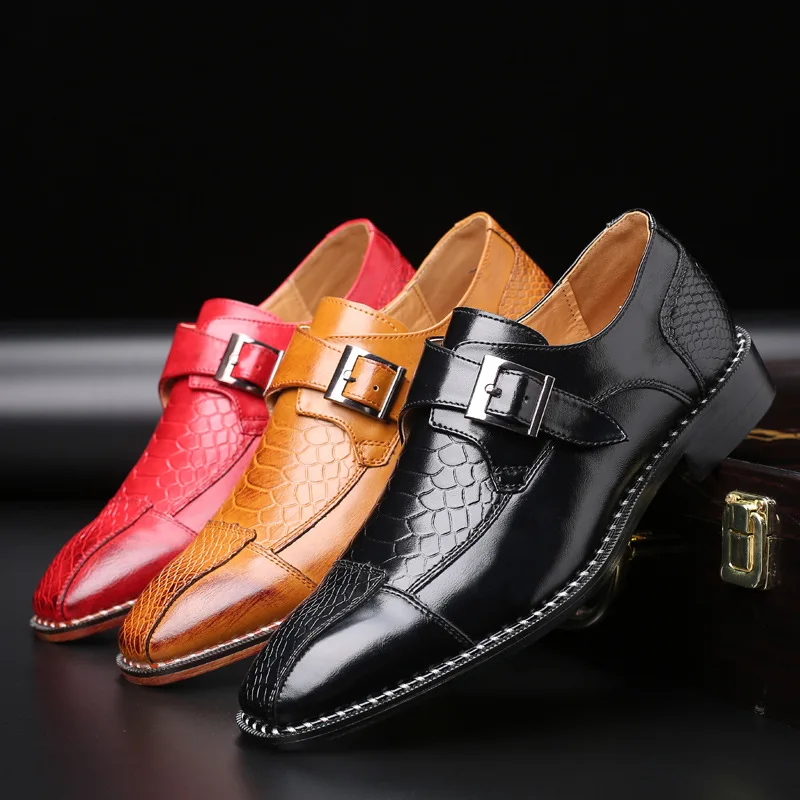 

Men's Casual Business Shoes Snakeskin Grain Leather Mens Buckle Square Toe Dress Office Flats Men Fashion Wedding Party Oxfords