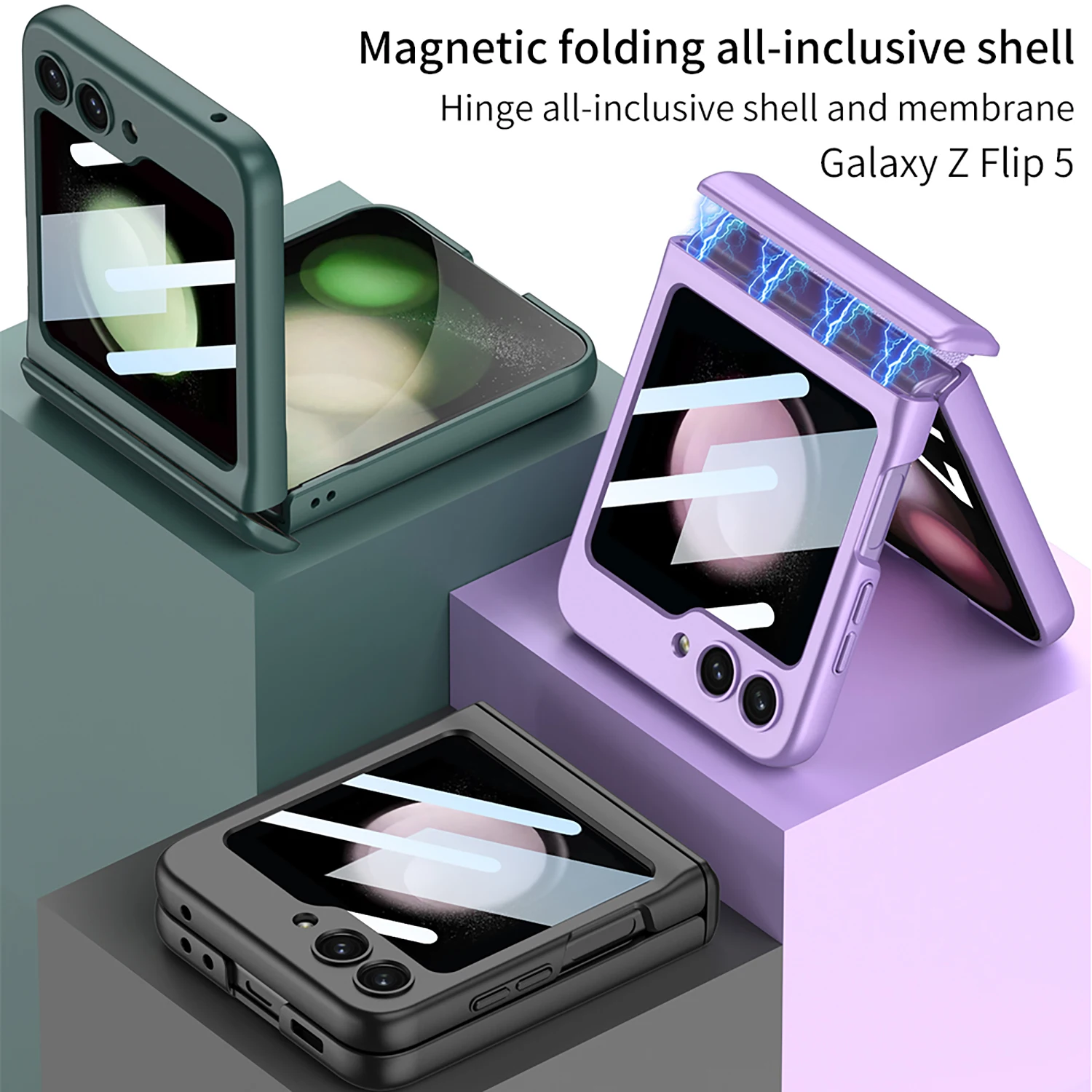 For Samsung Galaxy Z Flip 5 4 3 Case Skin Friendly Matte Magnetic Folding Hinge With Mirror Film All Inclusive Shockproof Cover