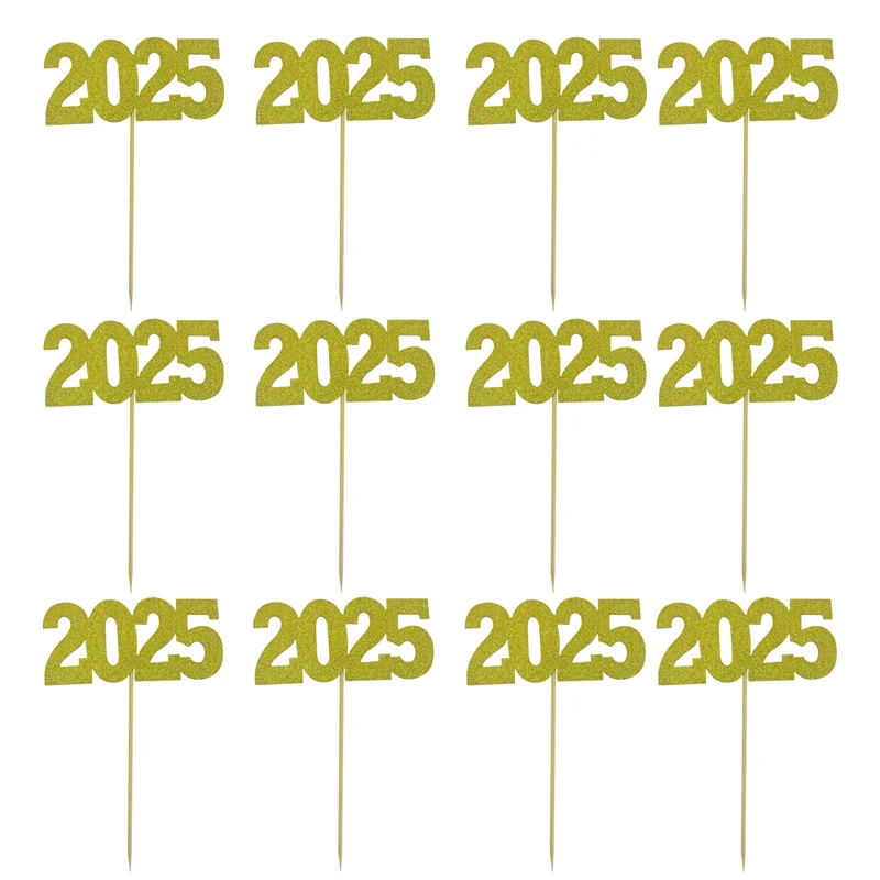 Description Picture 4 of item12Pcs Glitter 2025 Number Cupcake Toppers Happy New Year Party Cake Decoration Christmas Graduation Party Home Navidad Supplies