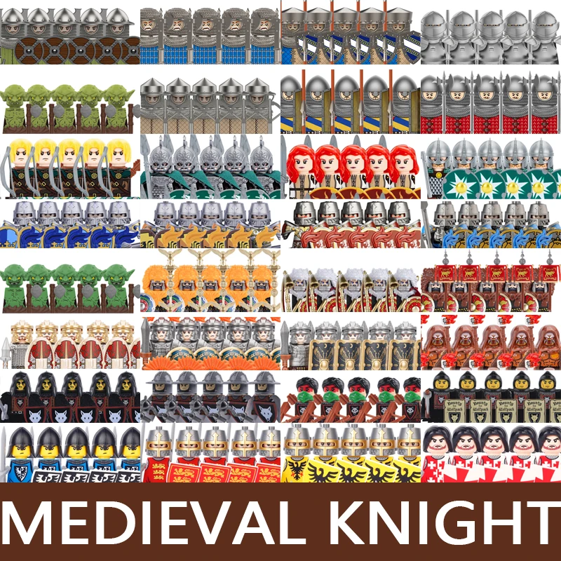 Medieval Castle Soldier Figures Building Blocks Military Army Knight Roman Warrior Infantry Militia Orc Accessories Bricks Toys