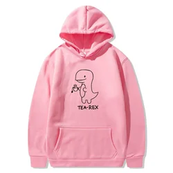 Tea Rex Dinosaur Coffee Print Casual Hoodie for Men - Spring and Autumn Collection (Pink)