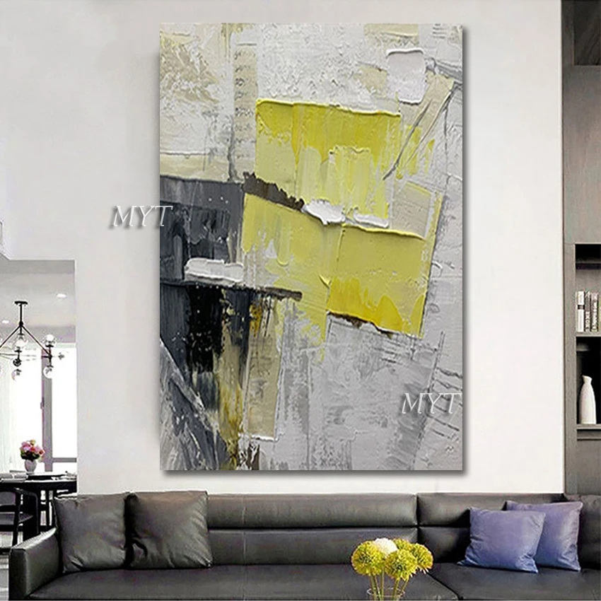 

Art Picture Modern Abstract Wall Canvas Roll For Knife Paintings Handmade Yellow White Acrylic Decor Unframed Large Size Artwork