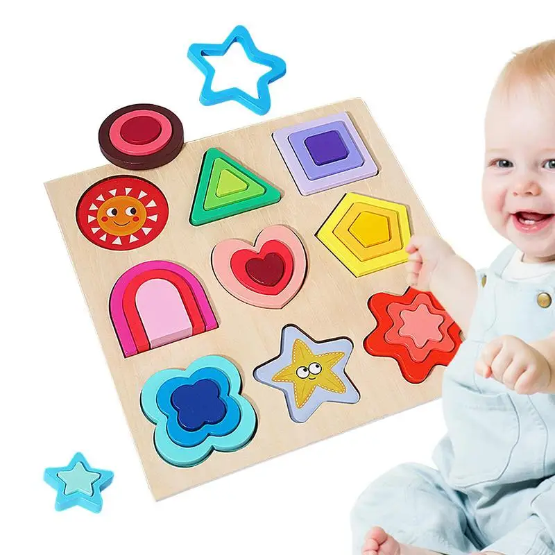 

Toddler Wooden Puzzles Wooden Geometric Puzzles Fine Motor Skills Toy Montessori STEM Early Educational Toys For Kids Boys Girls