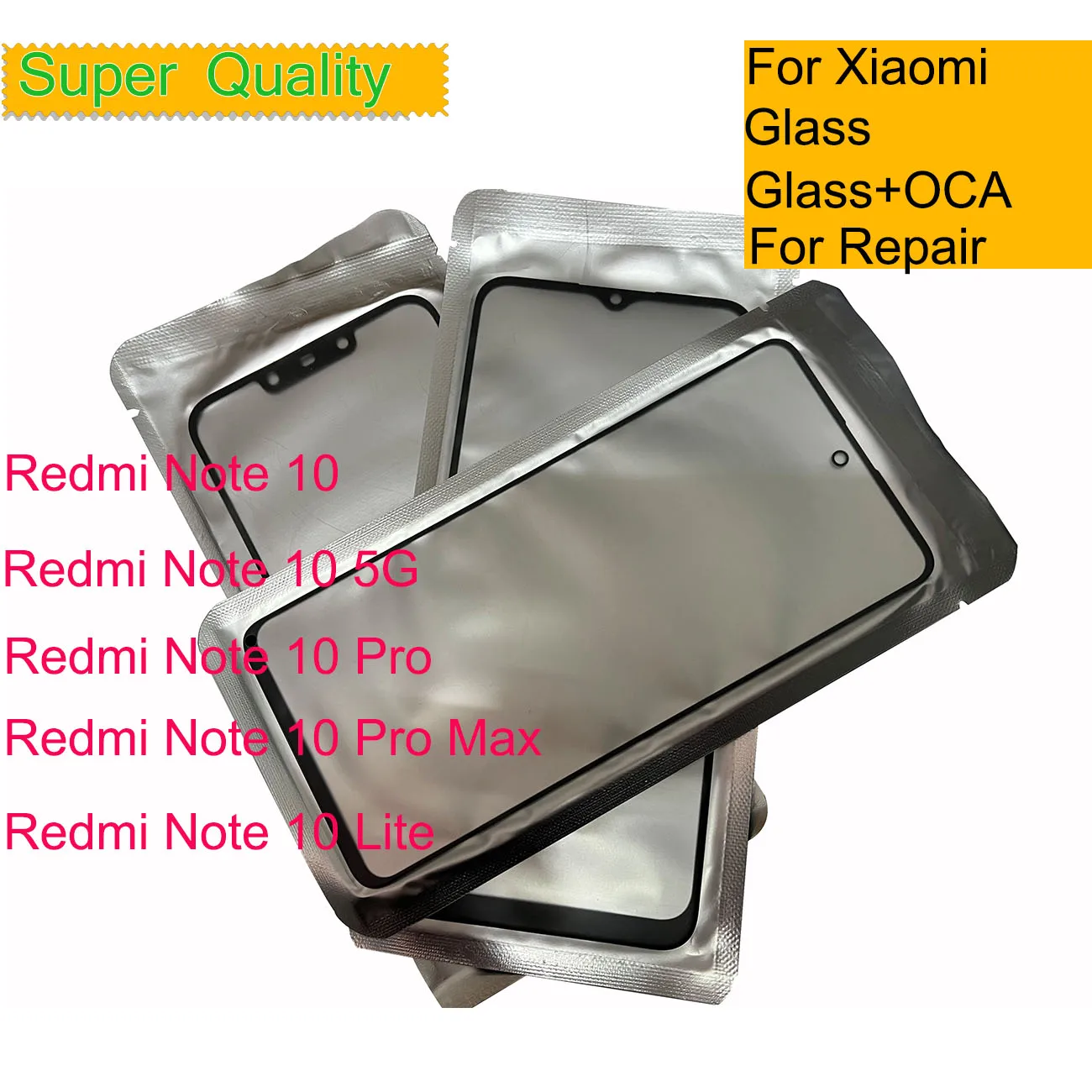 10Pcs/Lot For Xiaomi Redmi Note 10 Pro Max Touch Screen Panel Front Outer Glass Lens For Redmi Note 10 5G Glass With OCA Glue