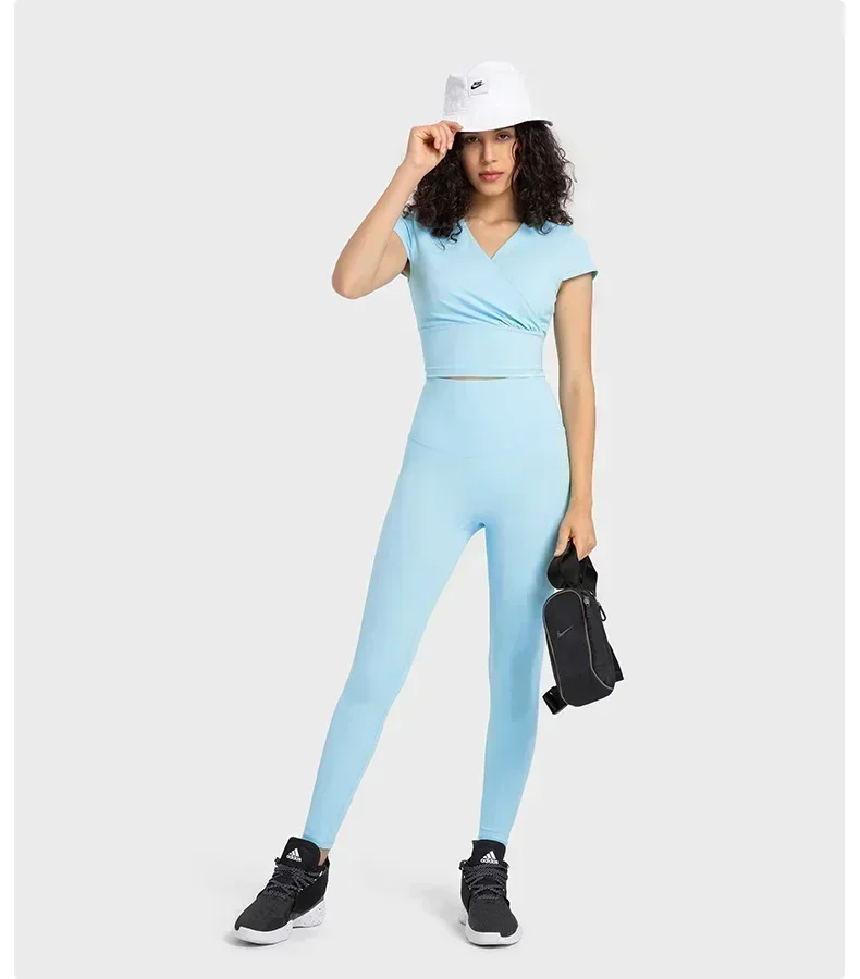 Lemon Women's Short Sleeve Top Yoga T-shirt Gym Fitness Sport Shirts Women Clothing Sportswear Artistic Fold Outdoors Blouse