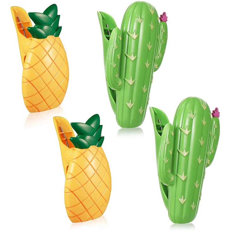 

LUDA 4 Pcs Beach Towel Clips Plastic Large Beach Towels Clips For Beach Clothes Lines Pineapple Cactus Decorative Travel Clip
