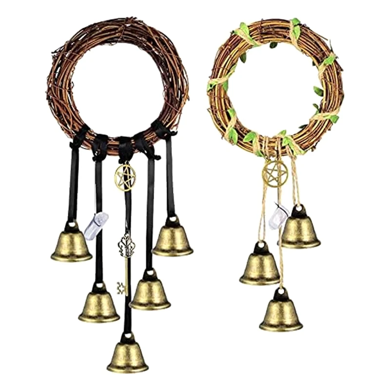 

2 Pieces Handmade Wiccan Wind Chimes Handmade Wicca Bell Wreath Witchy Decor For Door Knob Hanger