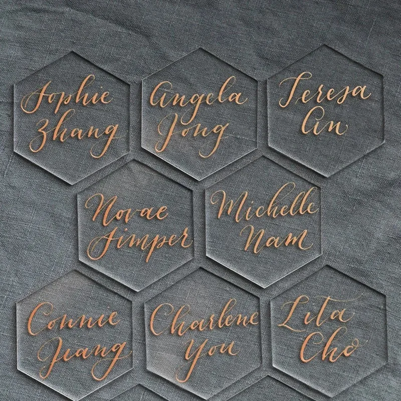 20Pcs Clear Acrylic Hexagon Blank Place Cards Wedding Decoration For Table Numbers Guest Name