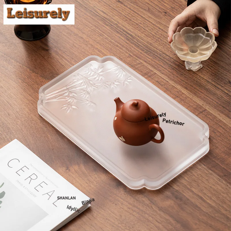 Azure Stone Color Hand-painted Tea Tray Afternoon Tea Dessert Plate Coffee Storage Board Teapot Support Dishes For Serving Craft