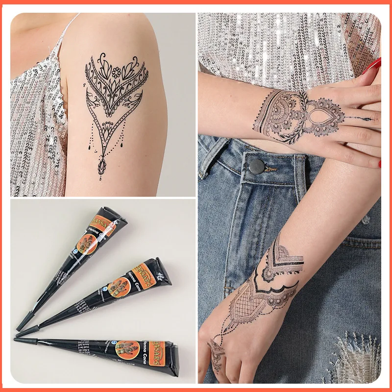 Tattoo Ink Tattoo Ink Pigment Henna Cones Fashion Organic Indian Henna Black Tattoo Inks Natural Body Art Ointment Mehndi Paste Cones Colored Sticker Mehndi Body Paint