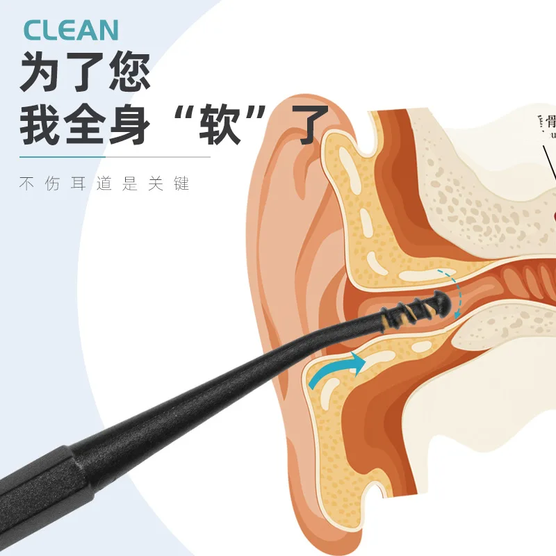 Ear Wax Cleaner Double-Sided Earpick Soft Silicone Spiral Rotating Ear Wax Remover Clean Tool