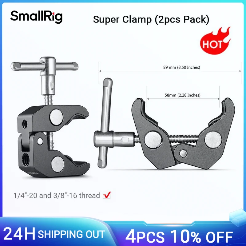 Smallrig-スーパークランプ,フック付き,1/4および3/8 m,2個