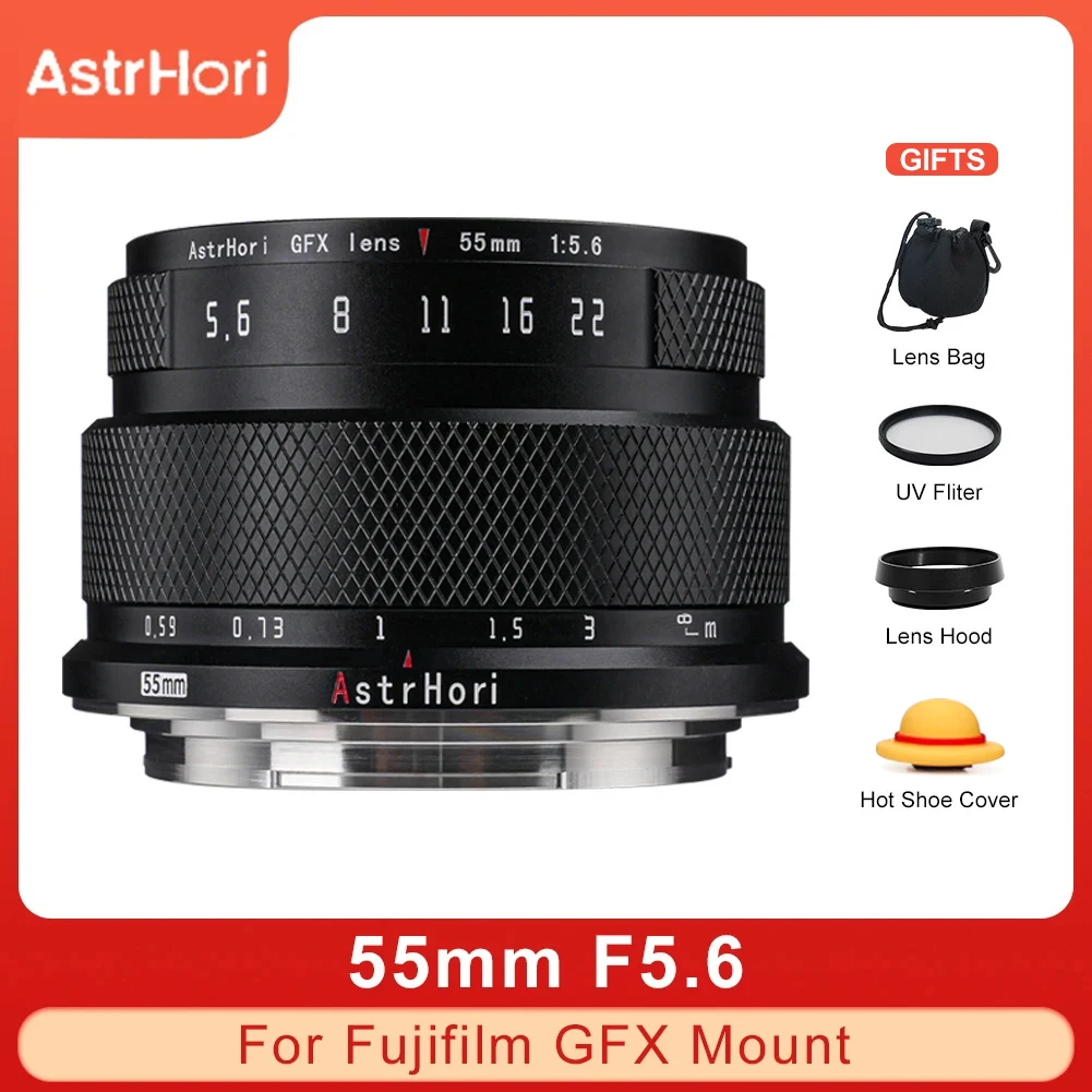 Astrhori 55Mm F5.6 Messa A Fuoco Manuale Di Medio Formato Fujifilm Gfx Mount Obiettivo Della Fotocamera Per Fuji Gfx-Mount Gfx 50S 50Sii 50R 100S G Mo