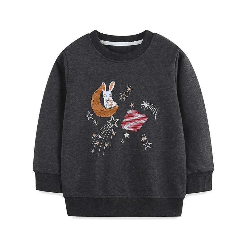 Gray Kids Clothes Baby Girls 2025 Autumn Spring Children's Clothing Cartoon Moon Rabbits Sweatshirts Tops Cotton