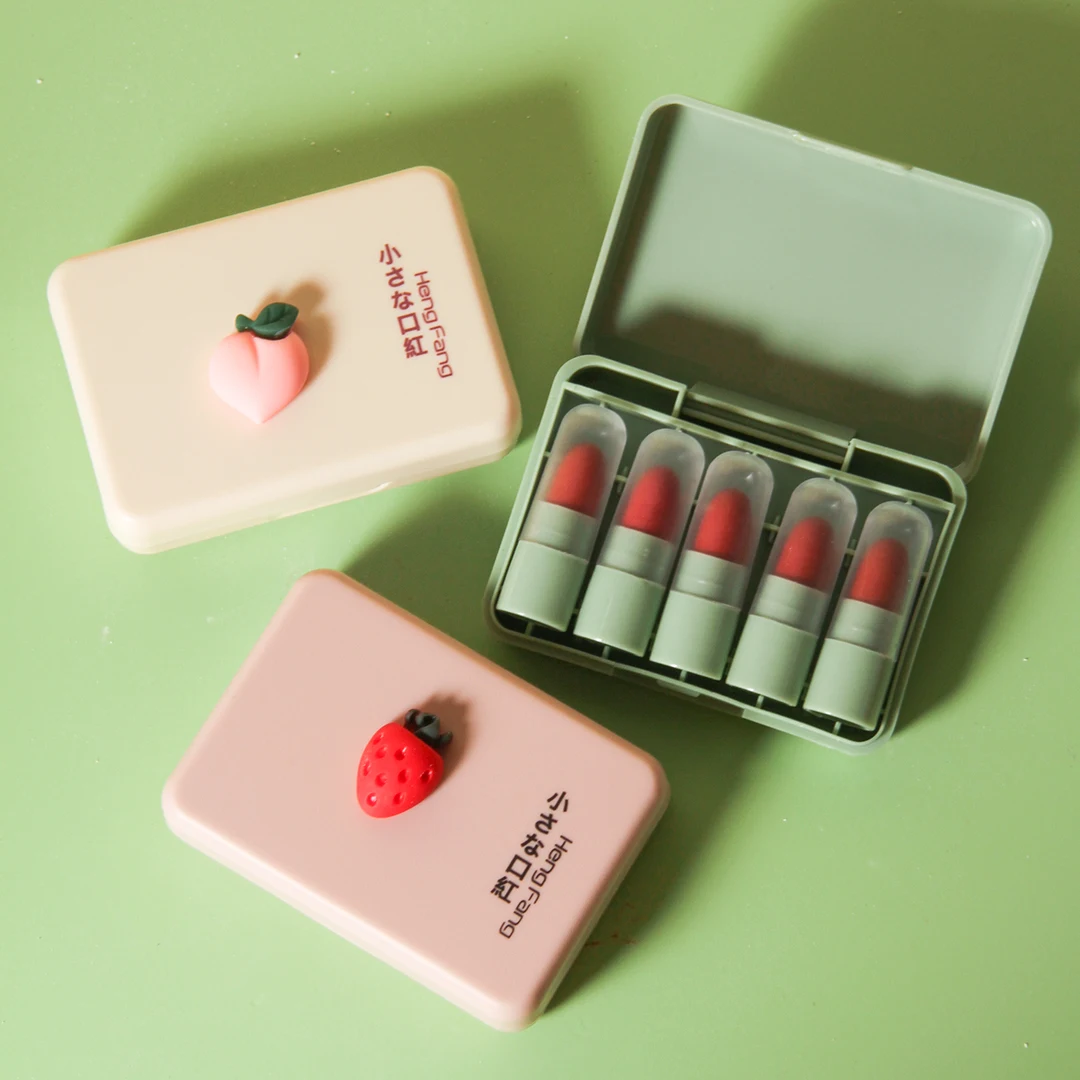 5 Colors/Box Cute Mini Capsule Lipstick Long Lasting Non stick Cup Lip