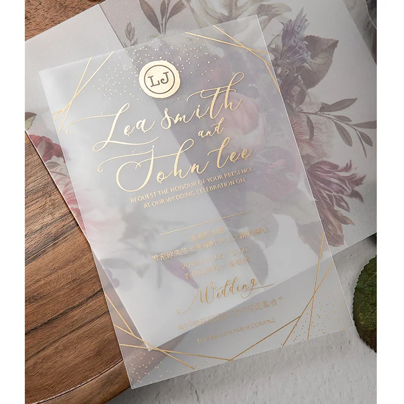 

CustomDIY Plastic Invitation Card Thin PVC Wedding Card Gold Foil Wedding Card one-sided print party invitation menu cards