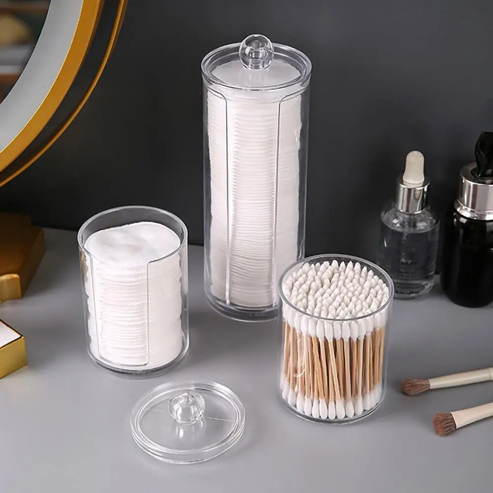 

Makeup Brush Holder Transparent Dustproof Cotton Swab Container with Lid Capacity Cosmetic Storage Box for Home Dorm Lightweight