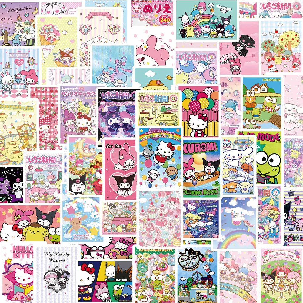 

10/30/62pcs Cute Cartoon Sanrio Labels Stickers Aesthetic Decoration Sticker Phone Guitar Notebook Kawaii Anime Decals Kids Toy