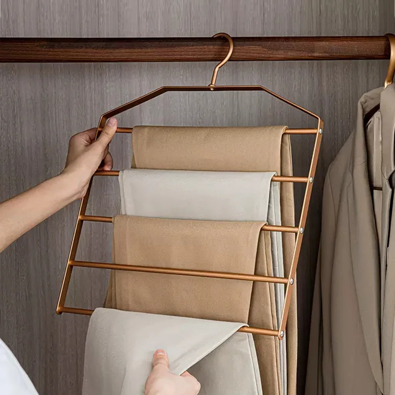 1pc 5 in 1 Pant Hanger for Clothes Hanging Rack Multi-Layer Shelves Closet Storage Organizer Aluminum Alloy Trouser Towel Hanger