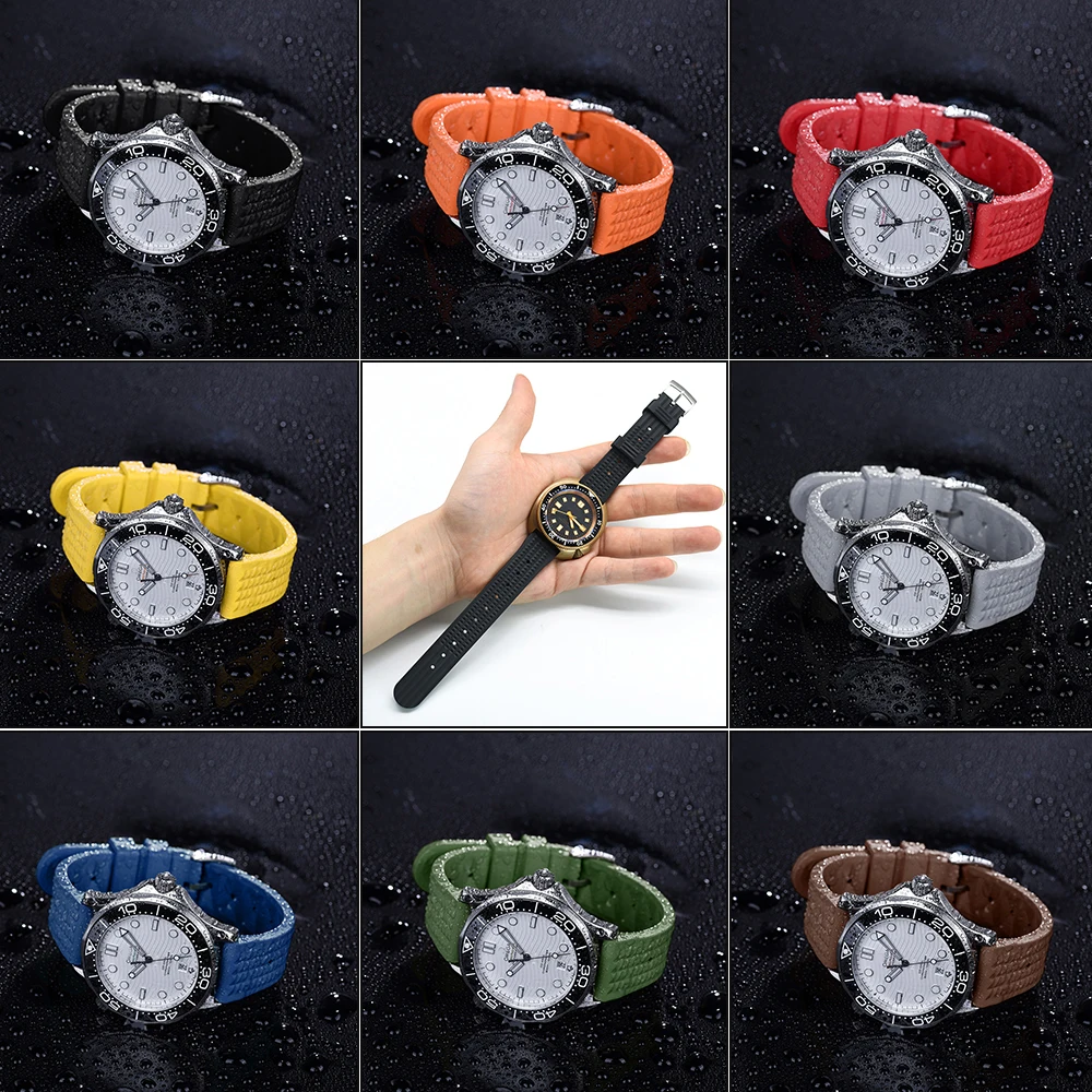Premium Grade Waffle Design Quick Release Fluoro Rubber Watch Strap