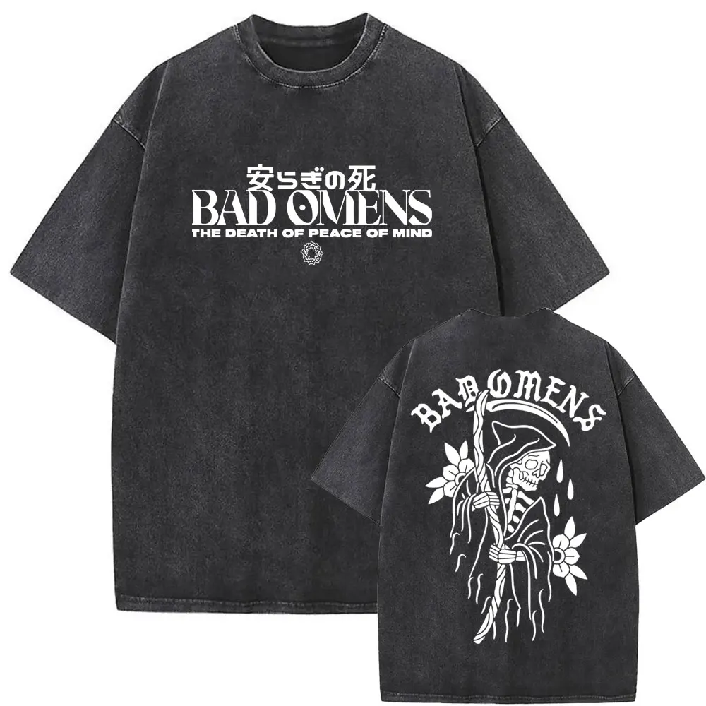 

Washed Vintage Men's T-shirt Rock Band Bad Omens Tour American Music Print Tshirt The Death of Peace of Mind Skeleton T-shirts