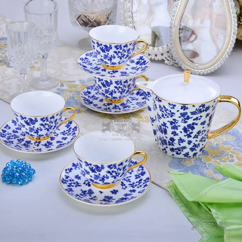 Style Coffee Set Bone China in-Glaze Decoration Tea Set British Afternoon Tea Blue and White Porcelain Large Coffee Cup