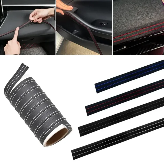 Car Interior Moulding Trim Self-adhesive Dashboard Leather Decorative Line Red Blue DIY Braid Strip Car Decoration 0.5/1M/2M 1