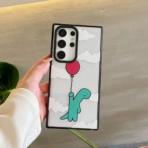 Cute Dinosaur Acrylic Black Border Protective Case for Samsung Galaxy S24 S23 S22 Ultra S24+ S23+ S22 Plus Shell