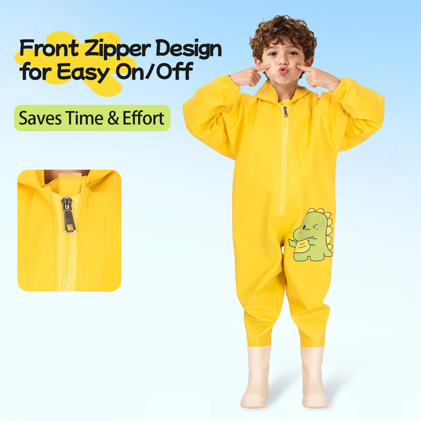 Kids' Wading Pants (Yellow)-PVC Material, Thickened & Durable, Cute Pattern, Suitable for Outdoor Activities & Beach Play