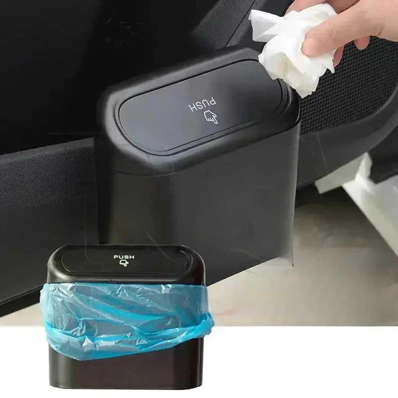 Car Flip Top Trash Can Interior Storage Organizer