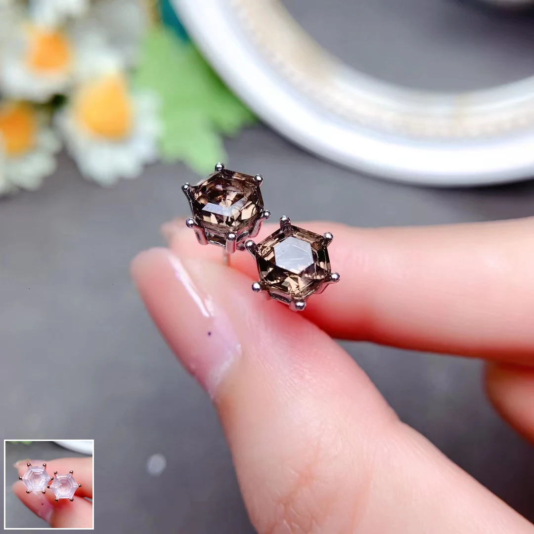 

MeiBaPJ Natural Tea Crystal Gemstone 6 Claws Stud Earrings Real 925 Silver Ear Studs Fine Charm Jewelry for Women