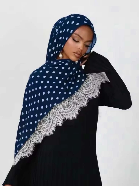 Nouveau hijab en dentelle modal double face à pois pour femmes, turban de mode musulmane, foulard pour femmes, Ramadan