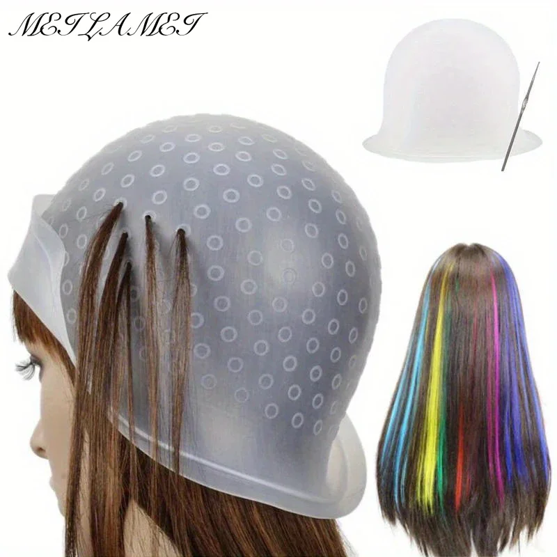 Silicone Hair Coloring Cap with Hook Needle – Professional Pink Dyeing Tool for Highlighting and Frosting